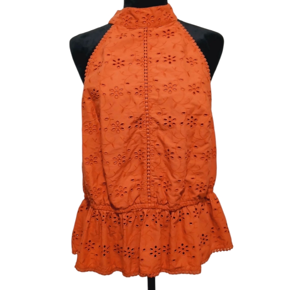 Vibrant Orange Eyelet Halter Top